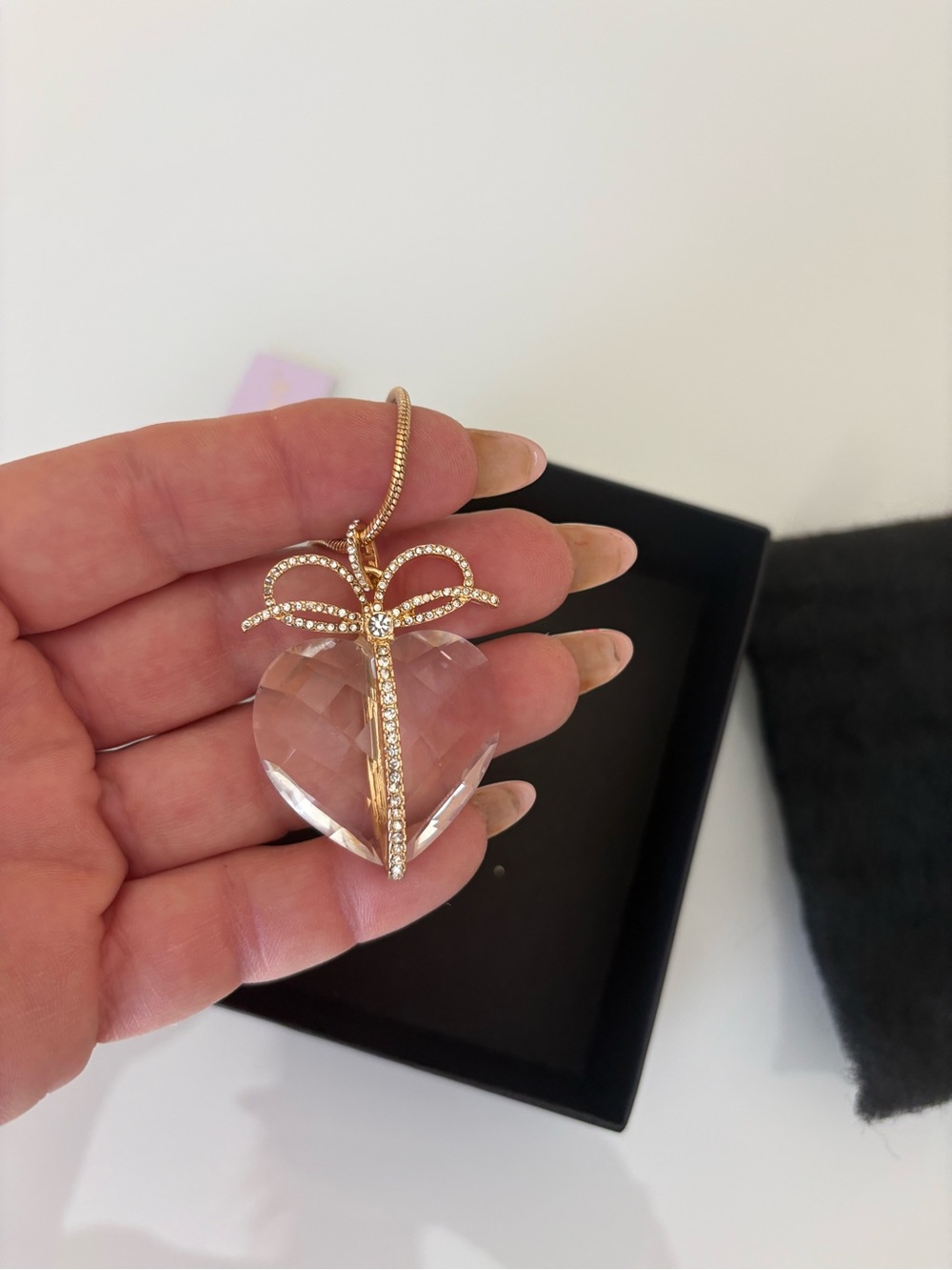 Heart Crystal Pendant Necklace in Gold with Clear Crystal